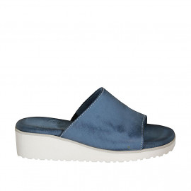 Woman's mules in light blue leather wedge heel 4 - Available sizes: 42