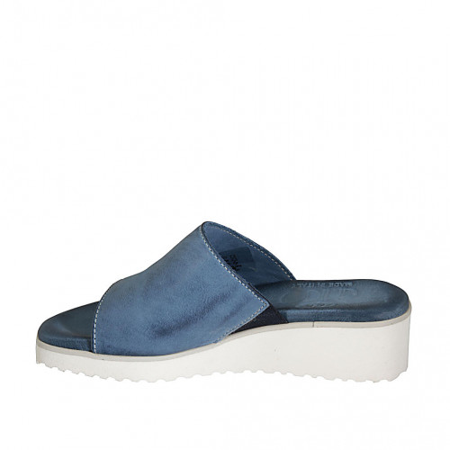 Mule para mujer en piel azul claro cuña 4