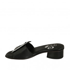 Mule para mujer en piel negra y laminada plateada con tachuelas tacon 3 - Tallas disponibles:  32 2