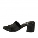 Woman's mules in black leather with studs heel 5 - Available sizes:  32