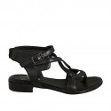 Woman's thong sandal with elastic band and strap in black leather heel 2 - Available sizes:  33