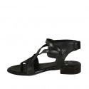 Woman's thong sandal with elastic band and strap in black leather heel 2 - Available sizes:  33