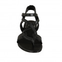 Woman's thong sandal with elastic band and strap in black leather heel 2 - Available sizes:  33