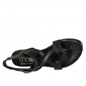 Woman's thong sandal with elastic band and strap in black leather heel 2 - Available sizes:  33