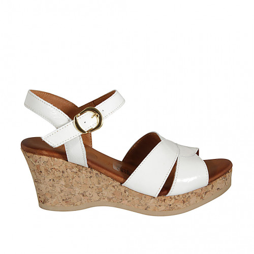 Woman's strap sandal with platform in white patent leather wedge heel 7 - Available sizes:  42