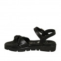 Sandale pour femmes avec courroie et nœud en cuir noir talon compensé 3 - Pointures disponibles:  42
