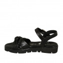 Woman's sandal with strap and knot in black leather wedge heel 3 - Available sizes:  42