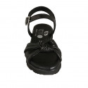 Woman's sandal with strap and knot in black leather wedge heel 3 - Available sizes:  42
