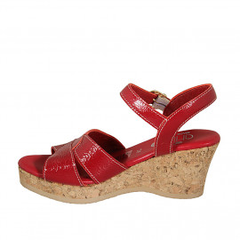 Woman's sandal in red patent leather with strap, platform and wedge heel 7 - Available sizes:  42 2