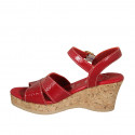Woman's sandal in red patent leather with strap, platform and wedge heel 7 - Available sizes:  42, 43