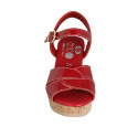 Woman's sandal in red patent leather with strap, platform and wedge heel 7 - Available sizes:  42, 43