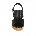 Woman's sandal in black pierced leather with platform and wedge heel 7 - Available sizes:  42