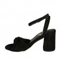 Sandale pour femmes avec courroie à la cheville et nœud en daim noir talon 7 - Pointures disponibles:  