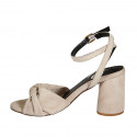 Sandale pour femmes avec courroie à la cheville et nœud en daim beige talon 7 - Pointures disponibles:  42