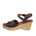 Woman's strap sandal in blue patent leather with platform and wedge heel 7 - Available sizes:  42, 43