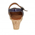 Woman's strap sandal in blue patent leather with platform and wedge heel 7 - Available sizes:  42