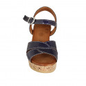 Woman's strap sandal in blue patent leather with platform and wedge heel 7 - Available sizes:  42, 43