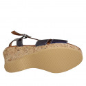 Woman's strap sandal in blue patent leather with platform and wedge heel 7 - Available sizes:  42