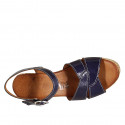 Woman's strap sandal in blue patent leather with platform and wedge heel 7 - Available sizes:  42