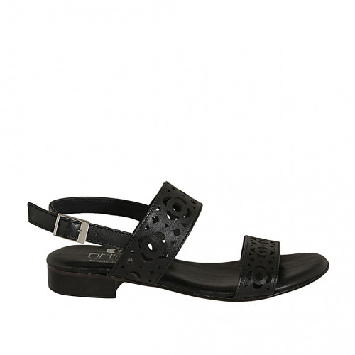 Sandale pour femmes en cuir perforé noir talon 2 - Pointures disponibles:  33