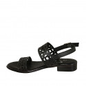 Woman's sandal in black pierced leather heel 2 - Available sizes:  33
