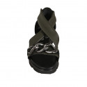 Chaussure ouverte pour femmes avec elastique et chaîne en cuir vert talon compensé 3 - Pointures disponibles:  34