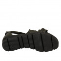 Chaussure ouverte pour femmes avec elastique et chaîne en cuir vert talon compensé 3 - Pointures disponibles:  34