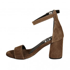 Woman's open shoe with strap in brown suede heel 7 - Available sizes:  42 2