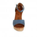 Woman's open shoe with strap and platform in light blue leather wedge heel 9 - Available sizes:  42, 43