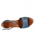 Woman's open shoe with strap and platform in light blue leather wedge heel 9 - Available sizes:  42, 43