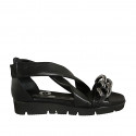 Woman's open shoe with elastic band and chain in black leather wedge heel 3 - Available sizes:  33