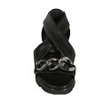 Zapato abierto para mujer con elastico y cadena en piel negra cuña 3 - Tallas disponibles:  33