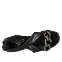 Woman's open shoe with elastic band and chain in black leather wedge heel 3 - Available sizes:  33