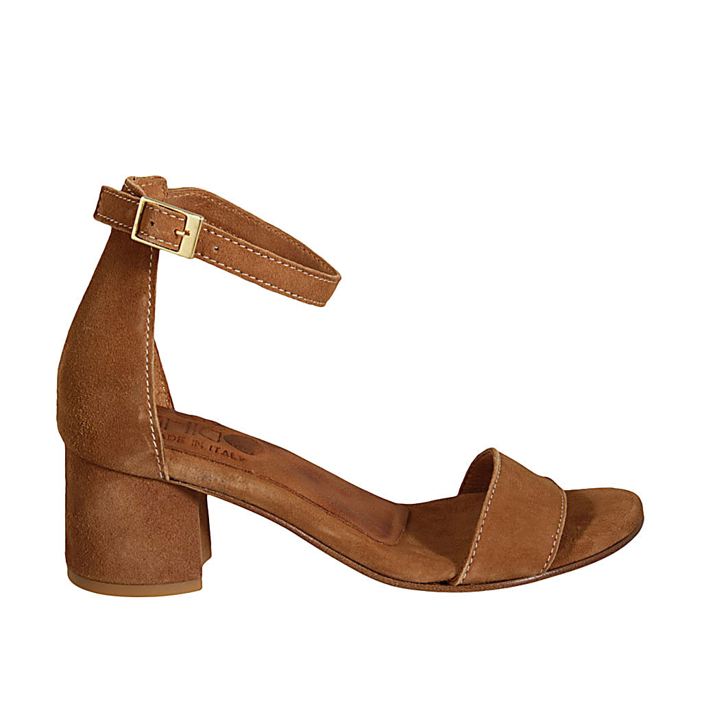 Woman's open shoe with strap in tan brown suede heel 5