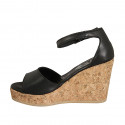 Chaussure ouverte pour femmes avec courroie et plateforme en cuir noir talon compensé 9 - Pointures disponibles:  42