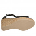 Chaussure ouverte pour femmes avec courroie et plateforme en cuir noir talon compensé 9 - Pointures disponibles:  42