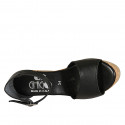 Chaussure ouverte pour femmes avec courroie et plateforme en cuir noir talon compensé 9 - Pointures disponibles:  42
