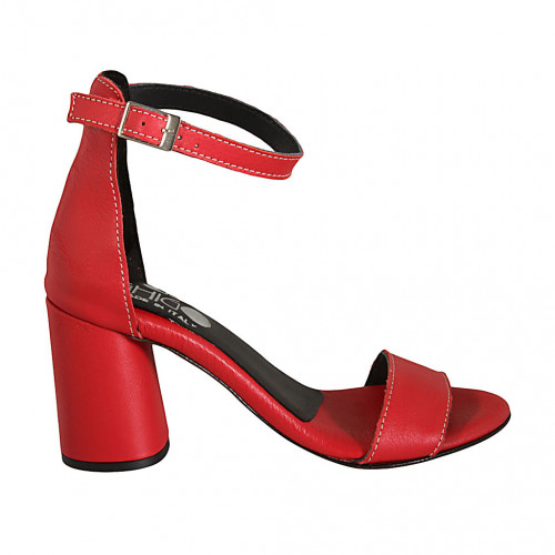 Woman's open shoe with ankle strap in red leather heel 7 - Available sizes:  34, 42, 43