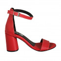 Scarpa aperta da donna con cinturino alla caviglia in pelle rossa tacco 7 - Misure disponibili: 34, 42, 43