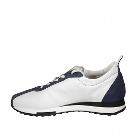 Zapato con cordones y plantilla extraible para mujer en piel blanca y gamuza azul claro cuña 3 - Tallas disponibles:  42 2