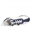 Woman's laced shoe in white leather and light blue suede with removable insole wedge heel 3 - Available sizes:  42