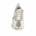 Woman's laced shoe with removable insole in white and laminated platinum leather wedge heel 3 - Available sizes:  42, 43, 44, 45