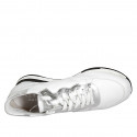 Woman's laced shoe with removable insole in white and laminated silver leather wedge heel 3 - Available sizes:  43, 44, 45