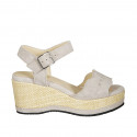 Woman's sandal in gray suede with strap, studs and wedge heel 7 - Available sizes:  43