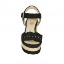 Woman's sandal in black suede with strap, studs and wedge heel 7 - Available sizes:  42, 43