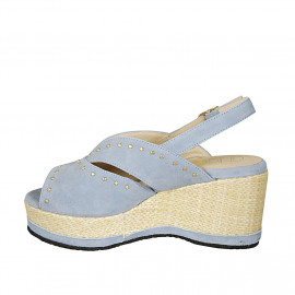 Sandalia para mujer en gamuza azul claro con tachuelas y cuña 7 - Tallas disponibles:  43 2