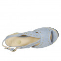 Woman's sandal in light blue suede with studs and wedge heel 7 - Available sizes:  43, 44