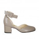 Woman's open shoe with rounded tip and strap in gray leather heel 5 - Available sizes:  44