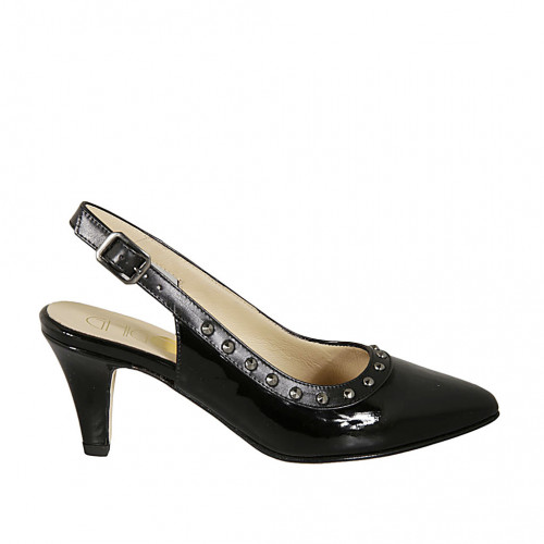 Zapato destalonado para mujer en charol negro con tachuelas tacon 7 - Tallas disponibles:  31, 33, 42