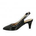 Woman's slingback pump with studs in black patent leather heel 7 - Available sizes:  31, 33, 42